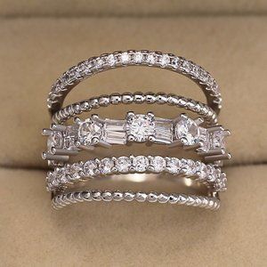 NEW 925 Sterling Silver Multi Band Diamond Ring